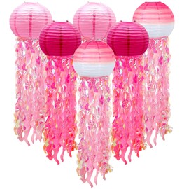 Paper Lantern Decoration, Pack of 6 Jellyfish Paper Lanterns, Ocean Lanterns, Lampshade, Mermaid Birthday Decoration, Ocean Theme Party Supplies for Children Theme Party (Brilliant)