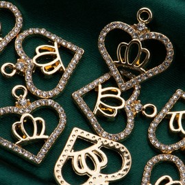 Zicdije Pack of 20 Crown Rhinestone Charms Gold Plated Pendants Pave Crystal Accessories for Necklace Bracelet Jewelry Making DIY Crafting