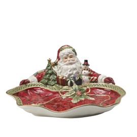 Fitz and Floyd Holiday Home Santa Figural Serving Bowl, 13.5 inch, Red
