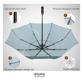 Balios Travel Folding Umbrella with Real Wood Handle Auto Open Close Vented Windproof Canopy - Designed in UK (Walnuts Alpine Green)