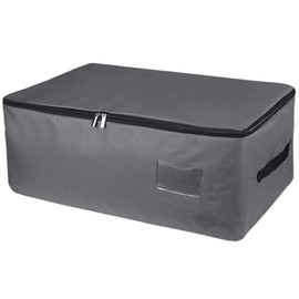 IHOMAGIC Under bed Storage Bag with Double Zipper and Handles, Storage Containers Clothes Organizers with Sturdy Polyester Fabric and Clear PVC Pocket, Foldable Large Closet Organizer Dark Grey 49L, S