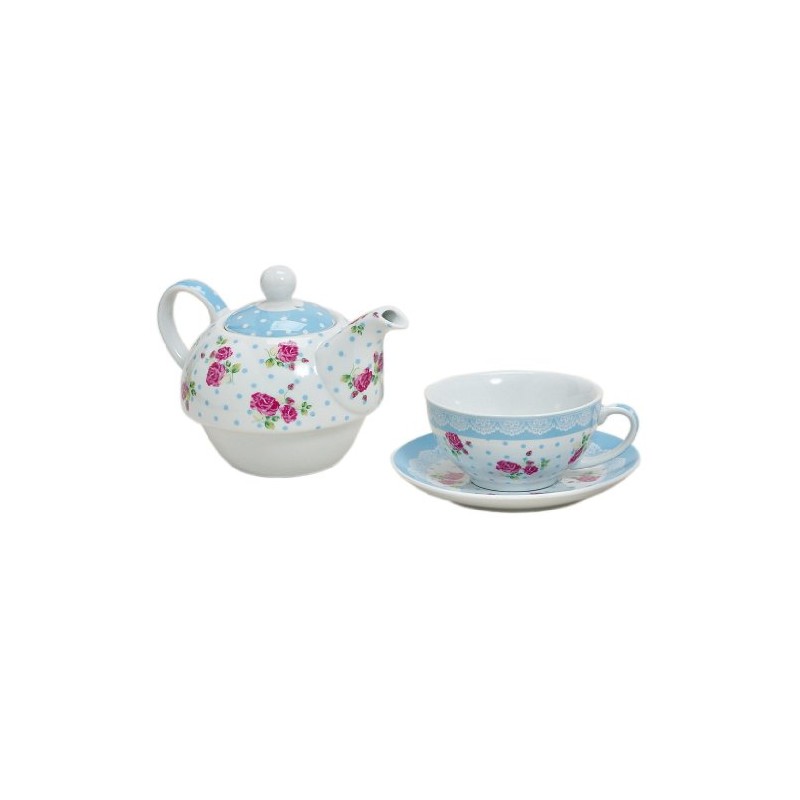 Tea for one Set 3-teilig Porzellan Teekanne mit Tasse und