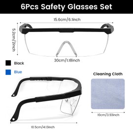 Amentalove 6 Pieces Safety Glasses, Work Safety Glasses, Safety Glasses for Glasses Wearers, Safety Glasses, Transparent Laboratory Safety Glasses with Glasses Cloth for Work for Children, Men, Women