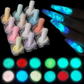 Fcozpjk Glow in The Dark Glitter, 12 Boxes Luminous Pigment Powder Kit, Fluorescent Pigment Powder for Nails, Holographic Sparkle Sugar Coating Mermaid Powder, Ultra Fine Glitter Set