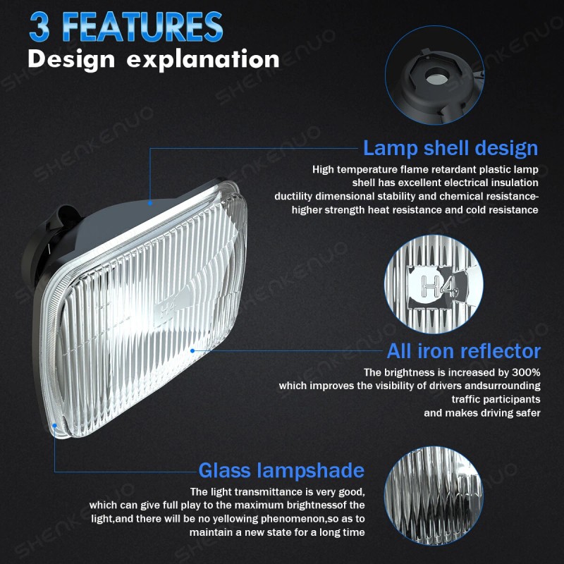 SHENKENUO Pair 7x6" 5x7 Halogen Headlight High/Low Beam for Peterbilt