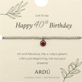 Ardú Happy Birthday Bracelet - Beaded Stainless Steel Bracelet with Heart Charm, Non-Tarnish & Sweatproof | Jewellery Gift for Daughter, Cousin, Friend & Sister (Silver - 40th)
