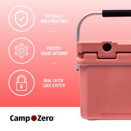 CAMP-ZERO 10L-10.6 Quart Portable Hard Cooler Ice Chest, Perfect for Drinks, Lunch, Beach, Picnics, Boating, Camping and Travel with 2 Molded-in Cup Holders and Folding Aluminum Handle