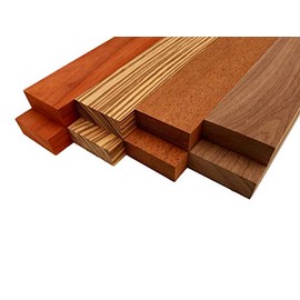 Barrington Hardwoods Imported Exotic Hardwood Variety Pack - Padauk, Zebrawood, Merbau, and Walnut (3/4" x 2" x 12" (8 Pieces))