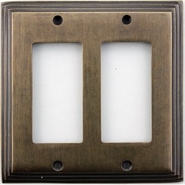 Classic Accents Deco Aged Antique Brass 2 Gang GFI/Rocker Opening Wall Plate