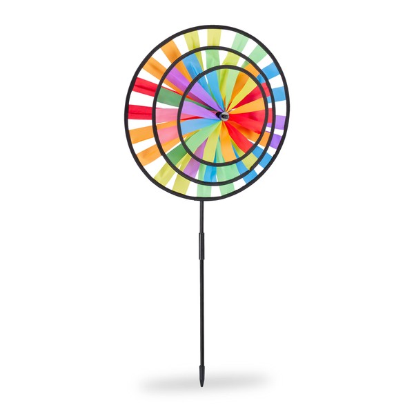 Relaxdays Wind-Spinner, Rainbow Coloured Windmill, Children, for Outdoor Use, HWD: 73.5 x 35.5 x 15 cm, Colourful