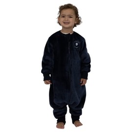 Sueños con Causa - Saco de Dormir Polar con Borrega - con Mangas - con Salida para Pies - para Bebe, Niños y Niñas - Suave y Calientito - Invierno (Azul Marino, Mediano)
