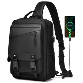 Leaper Crossbody Messenger Bag for Men: 13L Multi-pocket Satchel Sling Shoulder Bags for Travel Daily Work - Women Single Strap Backpack for Cycling, Hiking - Laptop Sling Bag for Men 14 inch, Black