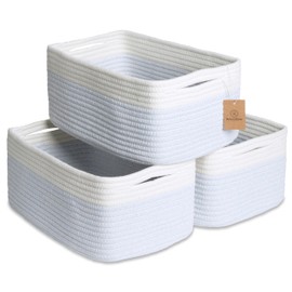 NaturalCozy 13.5”x8.5”x5.5” Rectangle Storage Baskets for Shelves 3 Pack | Cotton Rope Woven Small Baskets for Organizing | Small Storage Bins for Nursery, Bathroom, Closet, Shelf, Decorative