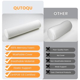 QUTOQU Neck Pillow for Sleeping, Cervical Pillow with Washable Zippered Cover, Cervical Round Pillow for Support with Breathable Cover, Home Travel Cylindrical Bolster for Bed, Legs, Back and Yoga