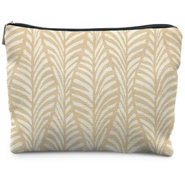RYYCDOI Boho Beige Leaf Makeup Bag, Neutral Block Print Leaves Cosmetic Bags for Women, Minimalist Beige Botanical Zipper Makeup Pouch