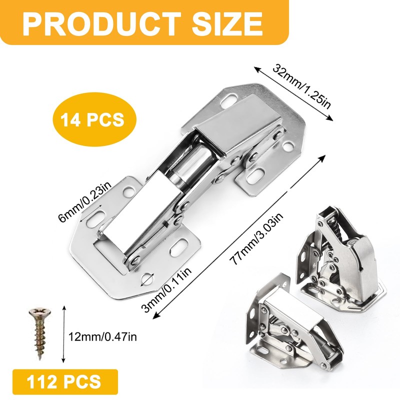 Cabinet Hinges with Screws, 14PCS Concealed Cupboard Door Hinges, 90