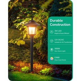 EDISHINE Low Voltage Landscape Lighting, 12V 3W 120LM 3000K Outdoor Landscape Lighting & Accessories, Oil-Rubber Bronze Waterproof Electric LED Pathway Lights Wired for Driveway Walkway Garden Yard