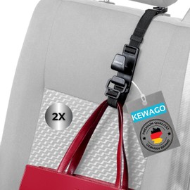 Kewago Car Bag Holder for Headrest - Set of 2 Handbag Holders & Bag Hooks - Practical Car Accessories - 6 kg Load Capacity, Easy to Assemble