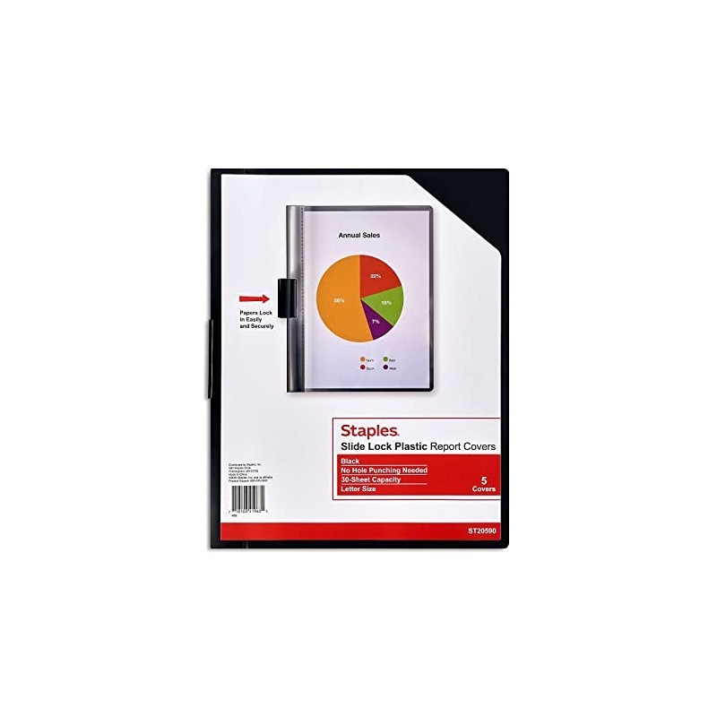 Staples Slide Locking Report Covers, Letter, Black, 15/Carton (ST20590-CCVS)