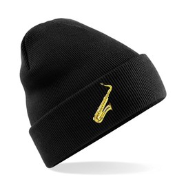 HiViz Kings Saxophone Embroidered Beanie Hat, Perfect Accessory for Musicians (UK, Alpha, One Size, Black)