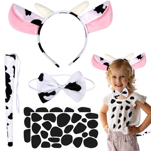 Yi'antai 4-Piece Dairy Cattle Costume Set, Dairy Cattle Ears Headband,