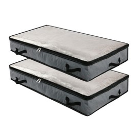 2pcs Soft Foldable Under Bed Storage Bags Blankets Clothes Comforters Storage Bags Organizer for Bedroom and Closet with Transparent Window, 4 Handles, Zipper, 100 * 50 * 15cm, Grey