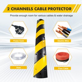 3.3Ft Recycled Rubber Speed Bump for Driveway, 2 Packs Heavy Duty Traffic Calming Hump with 25000 Lbs Capacity, 2 Channel Modular Cable Protector Ramps for Asphalt Concrete Gravel Driveway Road