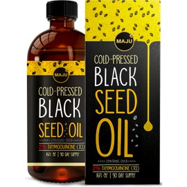 MAJU's Black Seed Oil 16oz: 3X Thymoquinone, Cold Pressed, 100% Turkish Black Cumin Nigella Sativa Seed Oil (Better Than Organic), Non-GMO, 100% Liquid Pure Blackseed, Glass Bottle