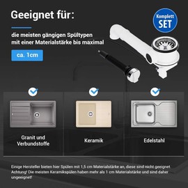 Aquade Strainer Basket Valve 70 mm – Strainer Basket Sink – Siphon Sink Set for Kitchen – Sink Drain – Model: Bowden Cable + Raumschaffer