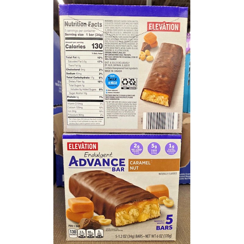 Elevation Endulgent Advance Bar Caramel Nut 6oz 170g (2 Boxes)