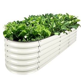 17" Tall 12-in-1 Sizes Raised Beds for Gardening Galvanized Planter for Vegetables Large Metal Raised Garden Beds Outdoors Size 5X5 Feets 8X2 Feets, Ivory 17" Tall