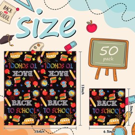 Quera 50 Pack Back to School Paper Napkin 6.5'' x 6.5'' Pencil Apple Book Prints Paper Napkin Disposable Lunch Napkin for First Day of School Classroom Party Supplies Table Decoration