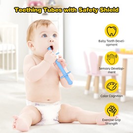 Fu Store Fu Store Hollow Teether Tube Chew Straw Toy for Infant Toddlers Silicone Tubes Teething Toys for Babies 3-12 Months BPA Free/Freezable/Dishwasher and Refrigerator Safe (5 Pack)
