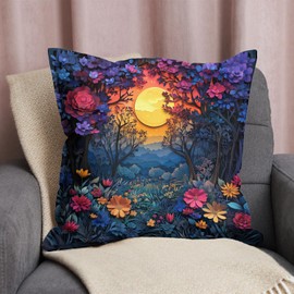 Vintage Floral Throw Pillow Cover 18x18 - Vintage Floral Landscape Patterns, Art Farmhouse Decor | Indoor Outdoor Cushion Case for Sofa Couch Bed Living Room Bedroom Home Accent (Red-Flower)