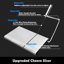 CYINGWIN Cheese Slicer with Cutting Board and Measuring Grid, Adjustable Stainless Steel Wire Cheese Cutter for Block Cheese, Includes 5 Replacement Wires, Easy to Clean and Use