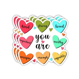 (3Pcs) You are Strong Beautiful Enough Amazing Worthy Unique Sticker Inspirational Heart Christian Inspirational Bible Verse Vinyl Decals for Tumbler Laptop Water Bottles Phone - Size 3x2.8 Inches