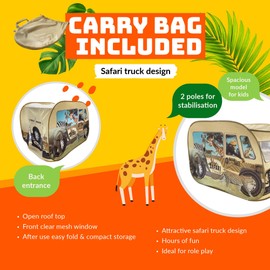 Fun2Give Pop It Up: Safari Truck Tent - Pop-Up Playhouse, Wildlife Animal Themed Design, Open Top, Indoor Outdoor Toy, Spacious Interior, Pretend Play, Kids 3+