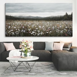 HGUAOA Vintage Framed Floral Landscape Wall Art for Living Room - Large Nature Artwork Above Bed Wall Decor - Farmhouse Mountain Pictures for Bedroom Wall Decor 20×40IN