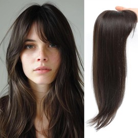 Insmi Hair Topper with Bangs, 360° 3D Cover Toppers for Women, Hair Pieces for Women with Thinning Hair，Clip in Bangs with Topper (Dark Brown)