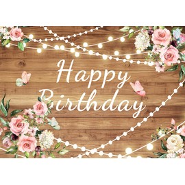 LYCGS 7X5FT Pink Flower Wood Backdrop Happy Birthday Girl Party Background Watercolor Flower Girl Photography Background Spring Flower backdrops Baby Shower Newborn Photography Props X-12