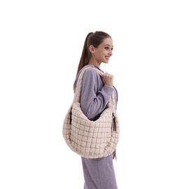 VAKAER Puffer Tote Bag Women Quilted Crossbody Large Hobo Carryall Lightweight Padded Shoulder Bag for Travel Work Gym (Beige)
