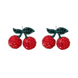 Crystal Cherry Drop Earrings Red Green Cubic Zirconia Cherry Drop Studs Earring Lovely Creative 3D Fruits Lightweight Piercing Earring Dainty Sweet Birthday Holiday Friendship Jewelry Gifts BFF
