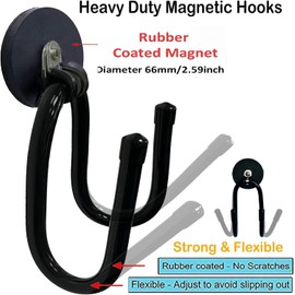 2 Pack Garage Magnetic Hooks Heavy Duty, Utility Magnet Storage Hooks,Garage Hanger&Organizer for Organizing Power Tools,Rake,Ropes,Pool Skimmer Net,Garden Tools,Pool Tools and More Equipment