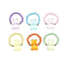 Zhang shine Lovely Colorful Gummy Bear Rings Set Cute Resin Acrylic Candy Color Tiny Animal Charms Y2k Punk Chunky Beads Ring for Women Birthday Party Gift
