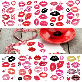 20 Sheets Lip Temporary Tattoo Stickers Heart Fake Tattoos Valentines Day Temporary for Women Valentines Decoration