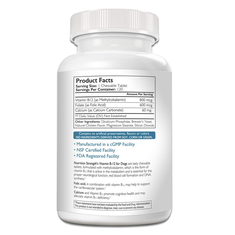 Nutrition Strength Vitamin B12 for Dogs Plus Folate & Calcium,