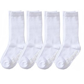 juDanzy 4 Pack of Mid-Calf Ribbed Socks with Anti-Slip Grips for School Uniform, Soccer, Sports, AFO - White - 0-6 Months
