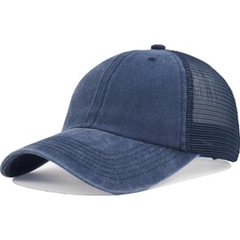 AOSMI Comfy Soft Vintage Washed Trucker Baseball Hat Adjustable Plain Blank Mesh Snapback Summer Sports Ball Cap Women Men Navy Blue