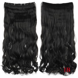 Long Thick Hair Curly Clip in on Synthetic Hair Extensions Hairpieces for Women Curly Hair Wig Hair Patches (Black, 24 Inch)