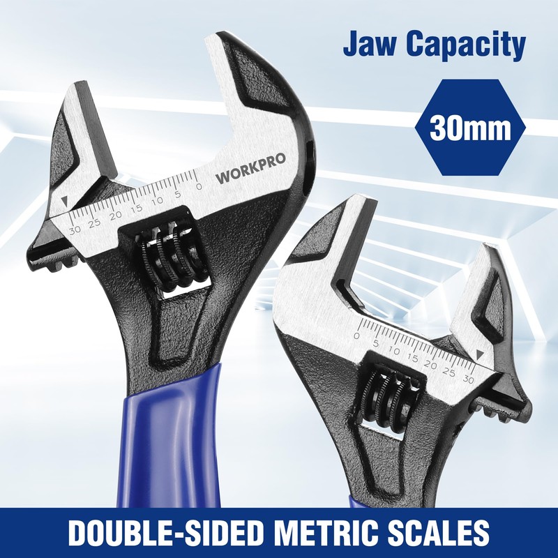 WORKPRO Wide Mouth Adjustable Wrench, 200mm Metric Adjustable Spanner with